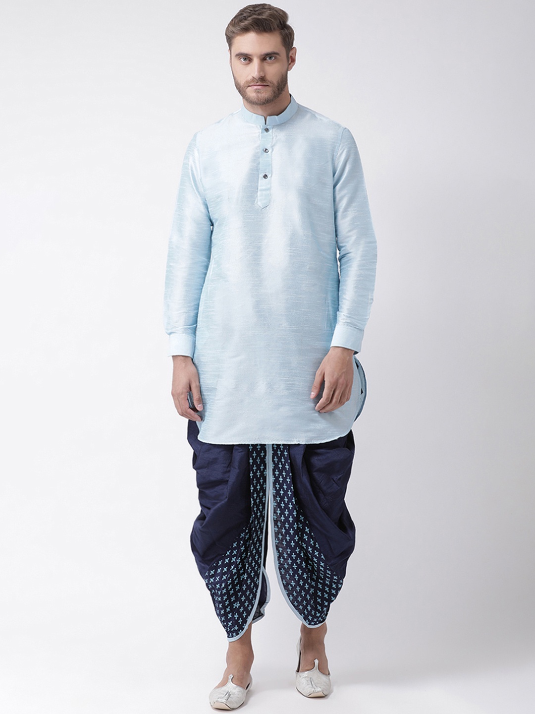 DEYANN Men Blue & Navy Blue Solid Kurta with Dhoti Pants