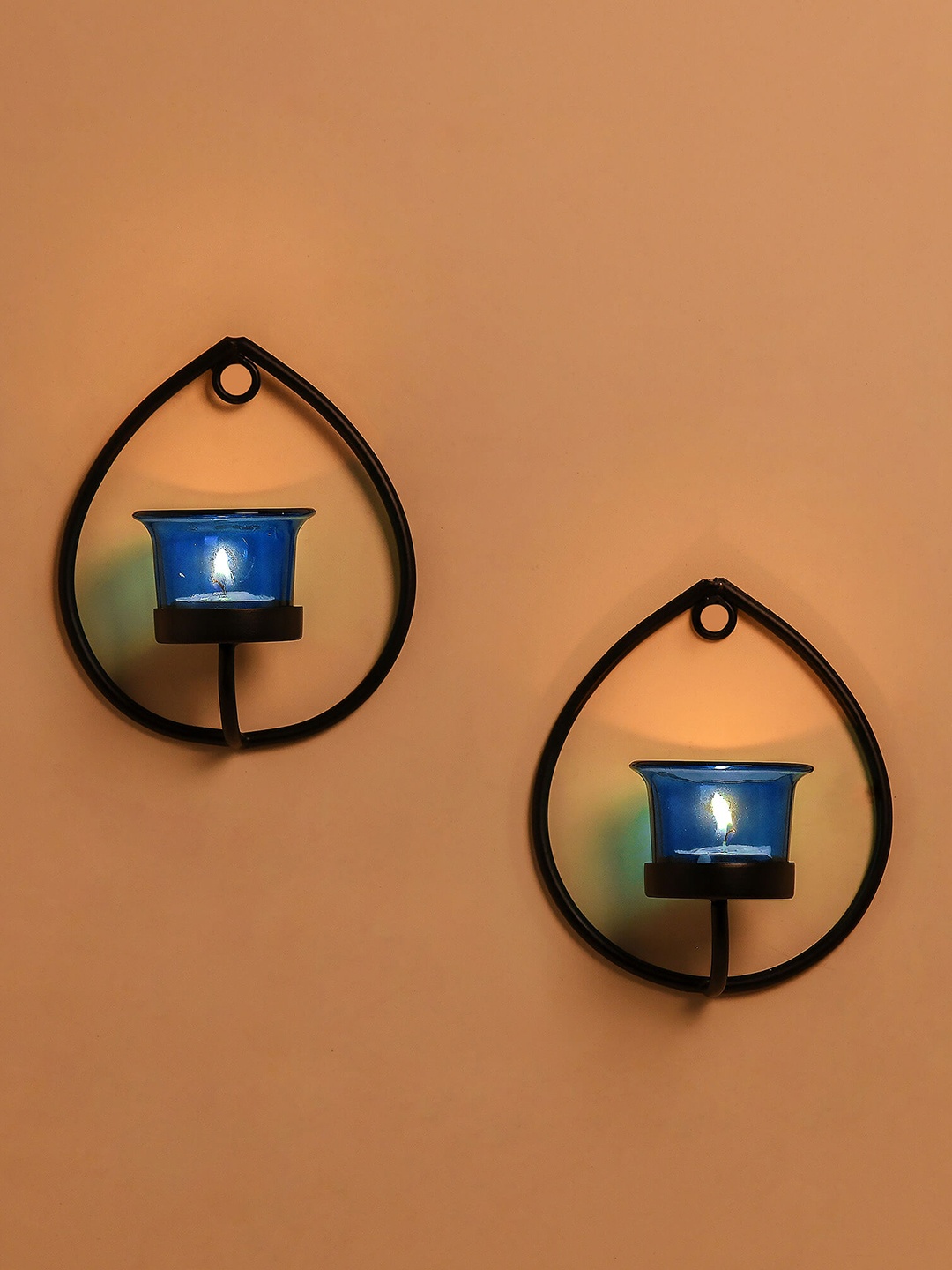 

Homesake Set of 2 Black & Blue Candle Holders With Candles