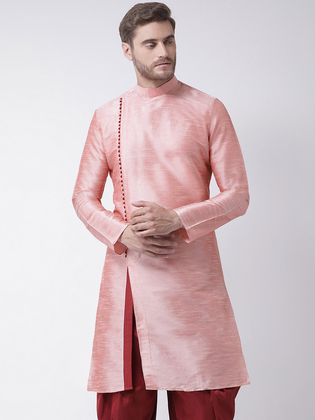 

DEYANN Men Pink Solid Straight Kurta