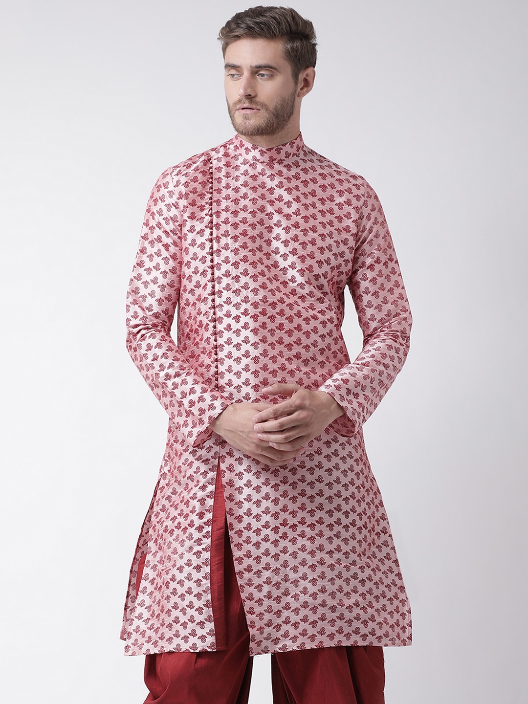 

DEYANN Men Pink & Maroon Printed Straight Kurta