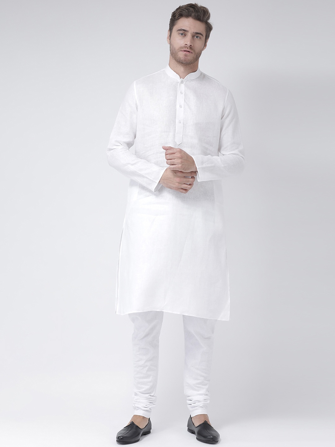 

DEYANN Men White Solid Straight Kurta