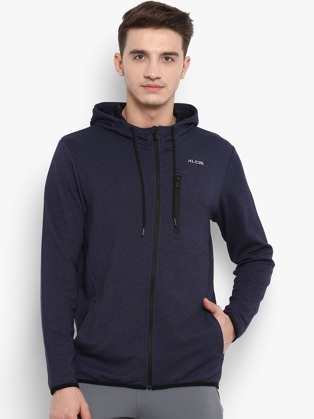 

Alcis Men Navy Blue Solid Sporty Jacket