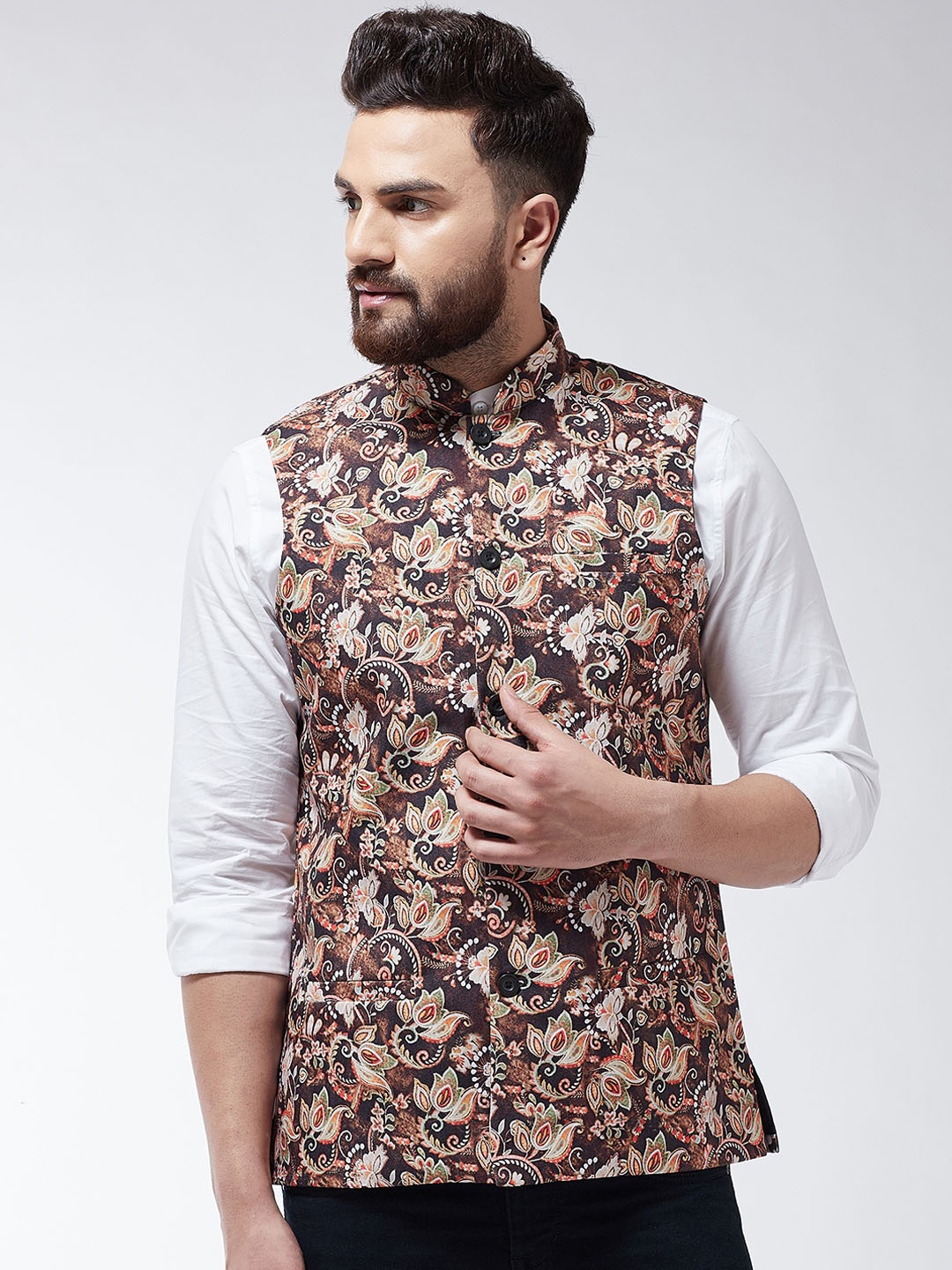 

SOJANYA Men Brown & Beige Printed Nehru Jacket