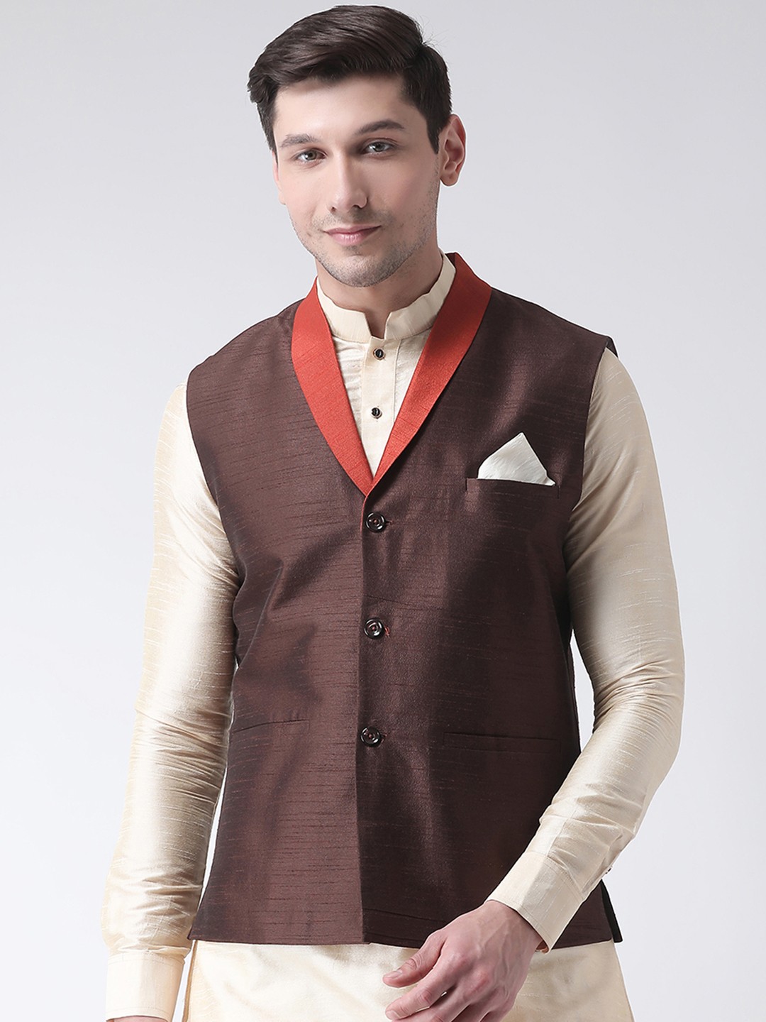 

DEYANN Men Brown Solid Nehru Jacket