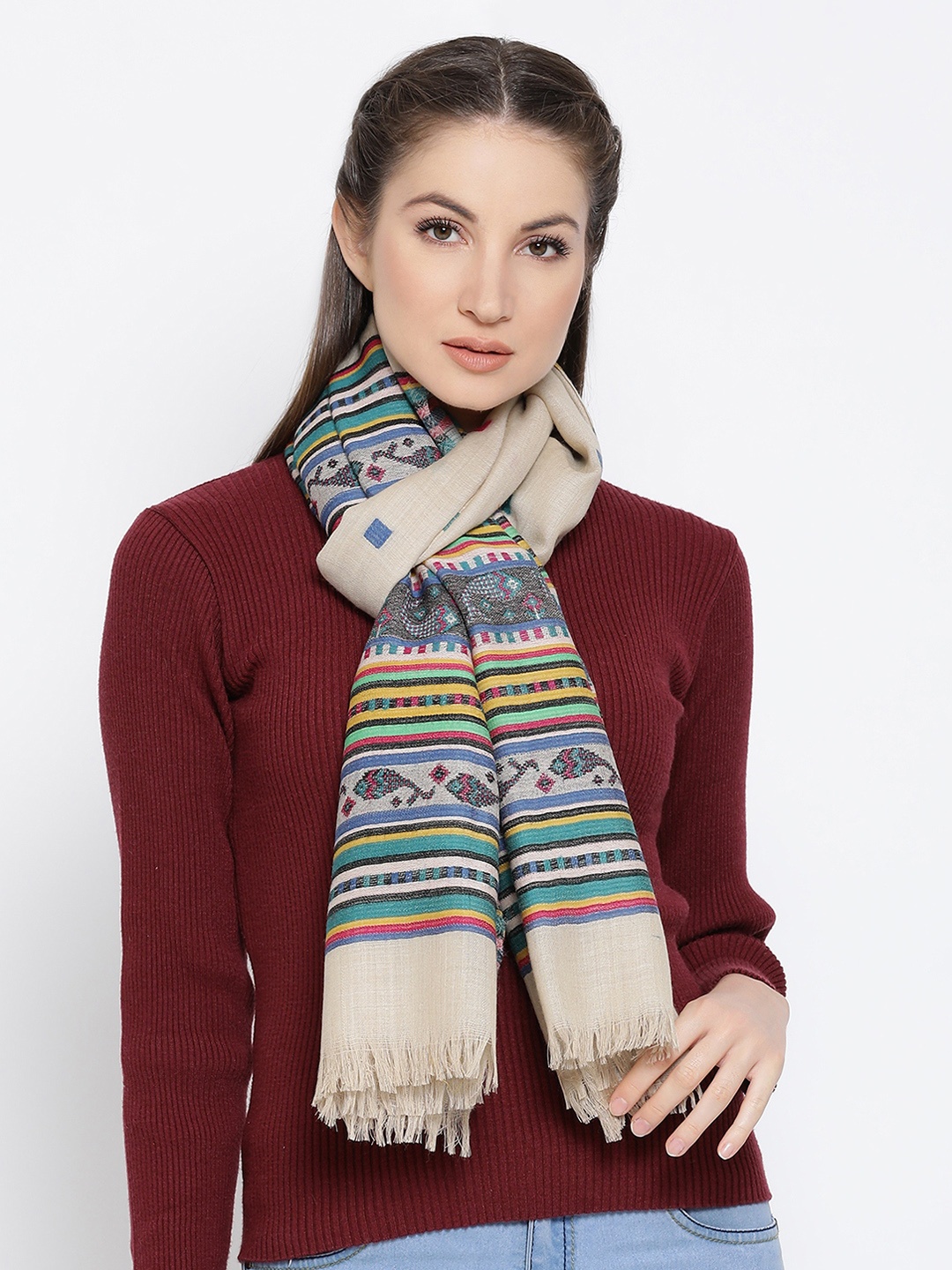 

Shingora Women Multicoloured Woven Design Woolen Shawl, Multi