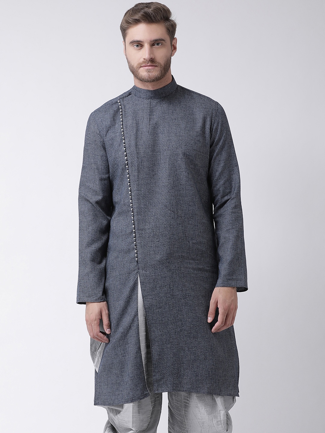 DEYANN Men Navy Blue Woven Design Straight Kurta