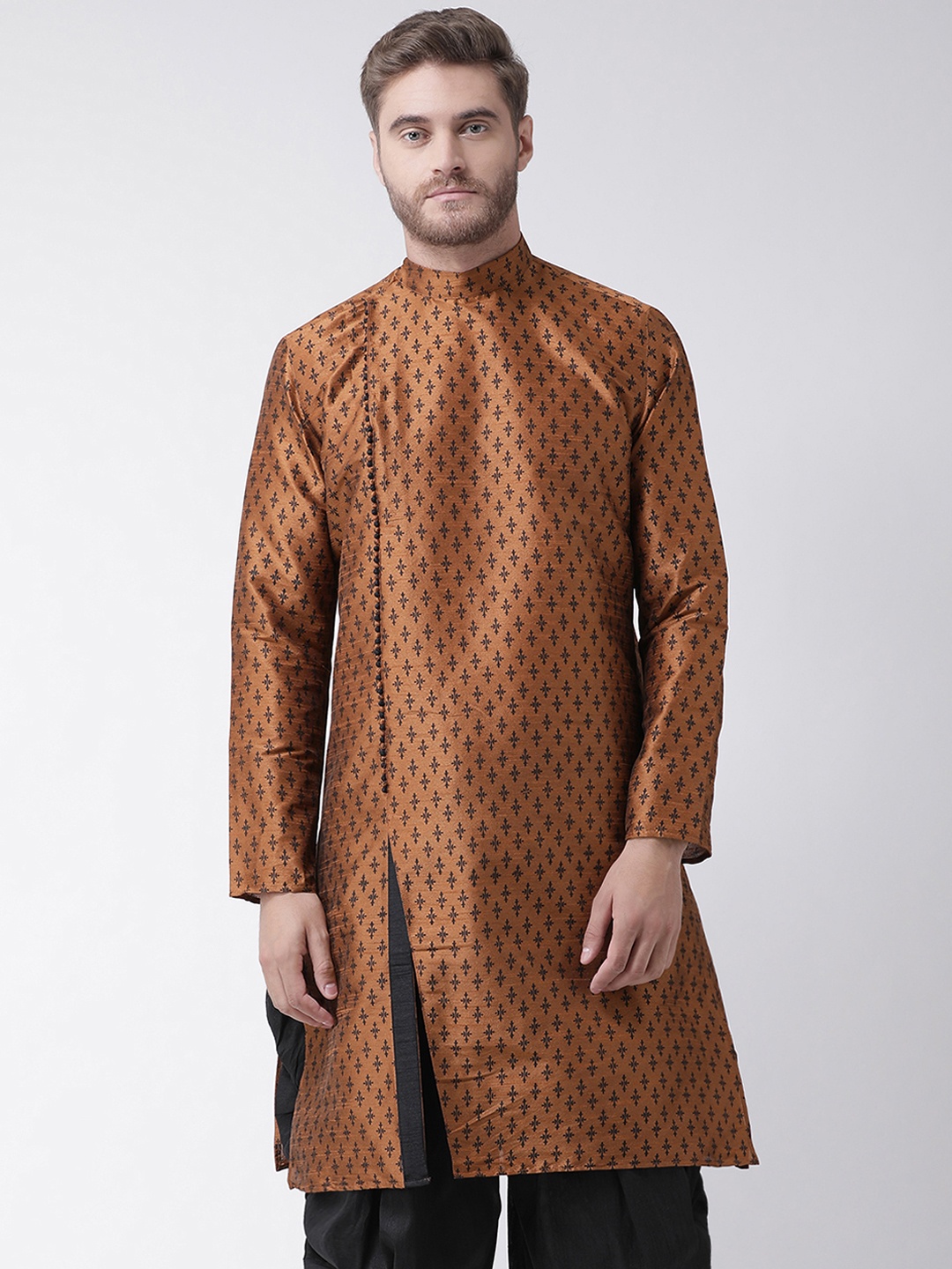 

DEYANN Men Copper-Toned & Black Printed Straight Kurta