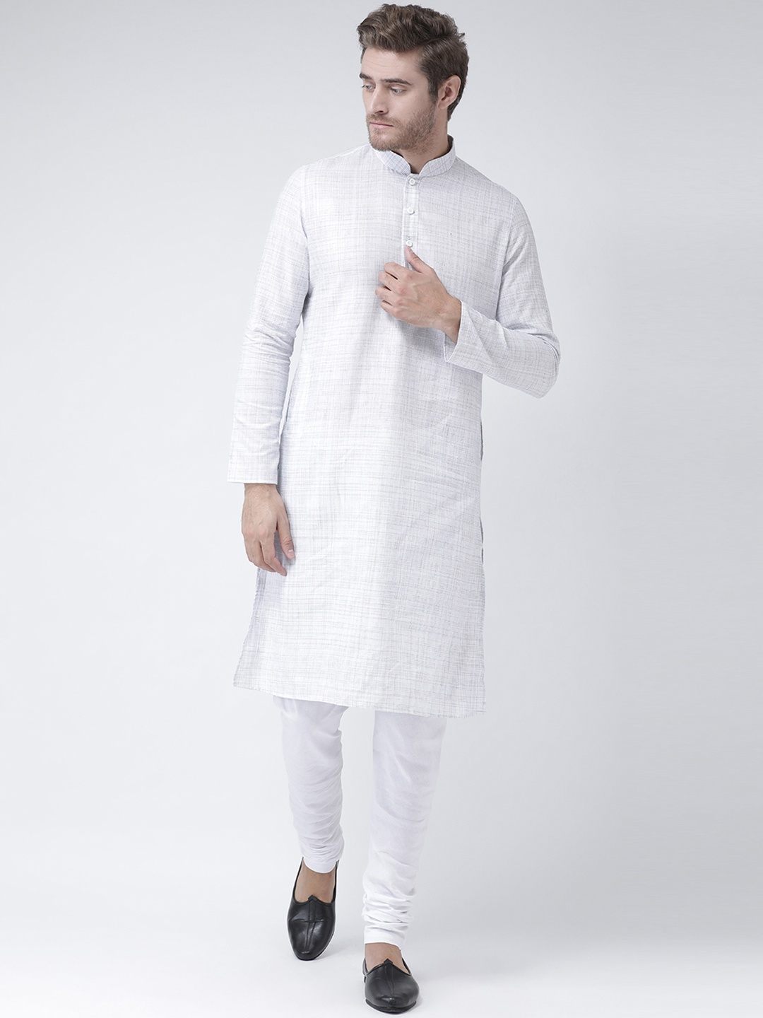 

DEYANN Men Off-White Woven Design Straight Kurta