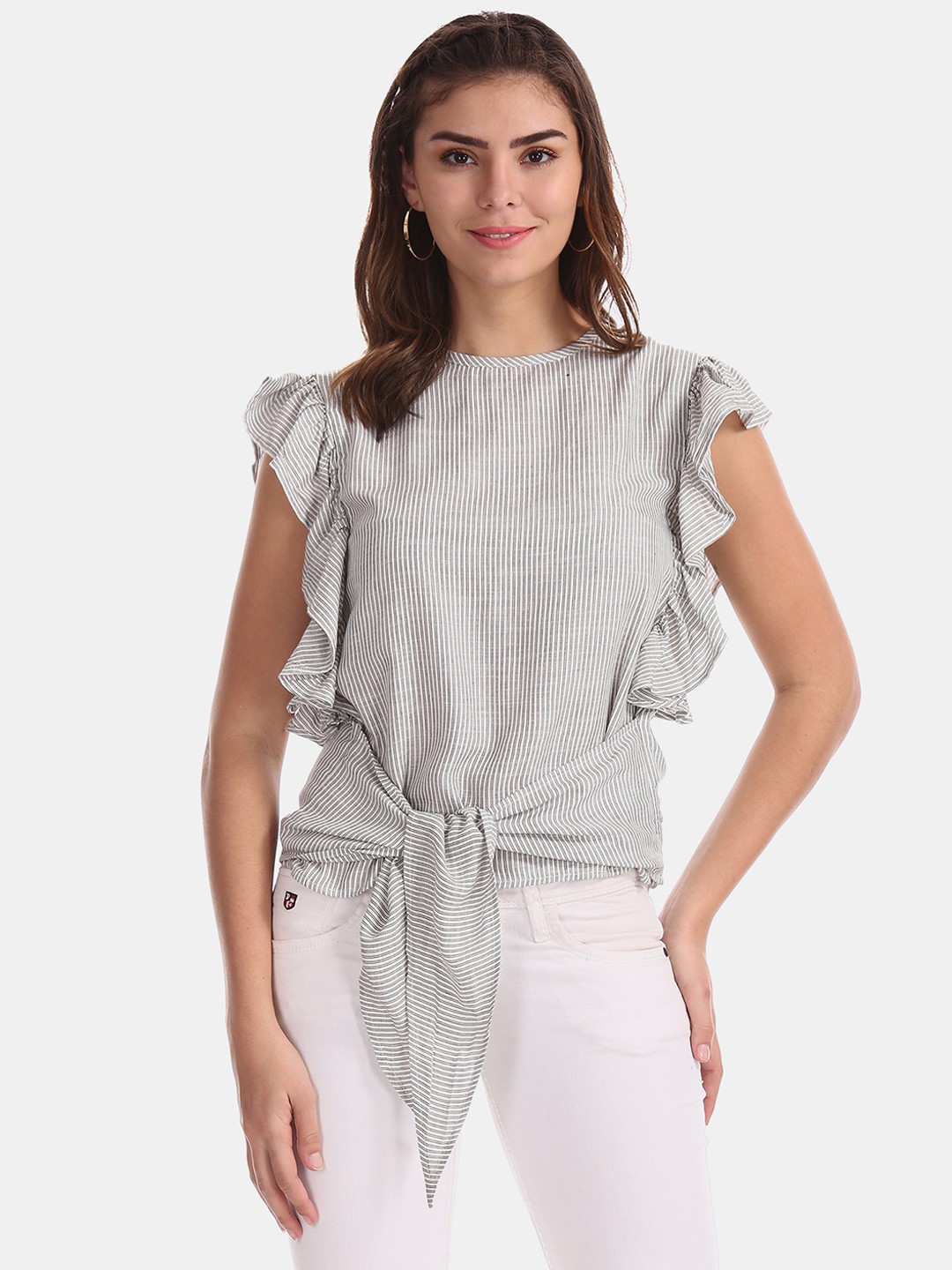 

Flying Machine Women White Striped Top