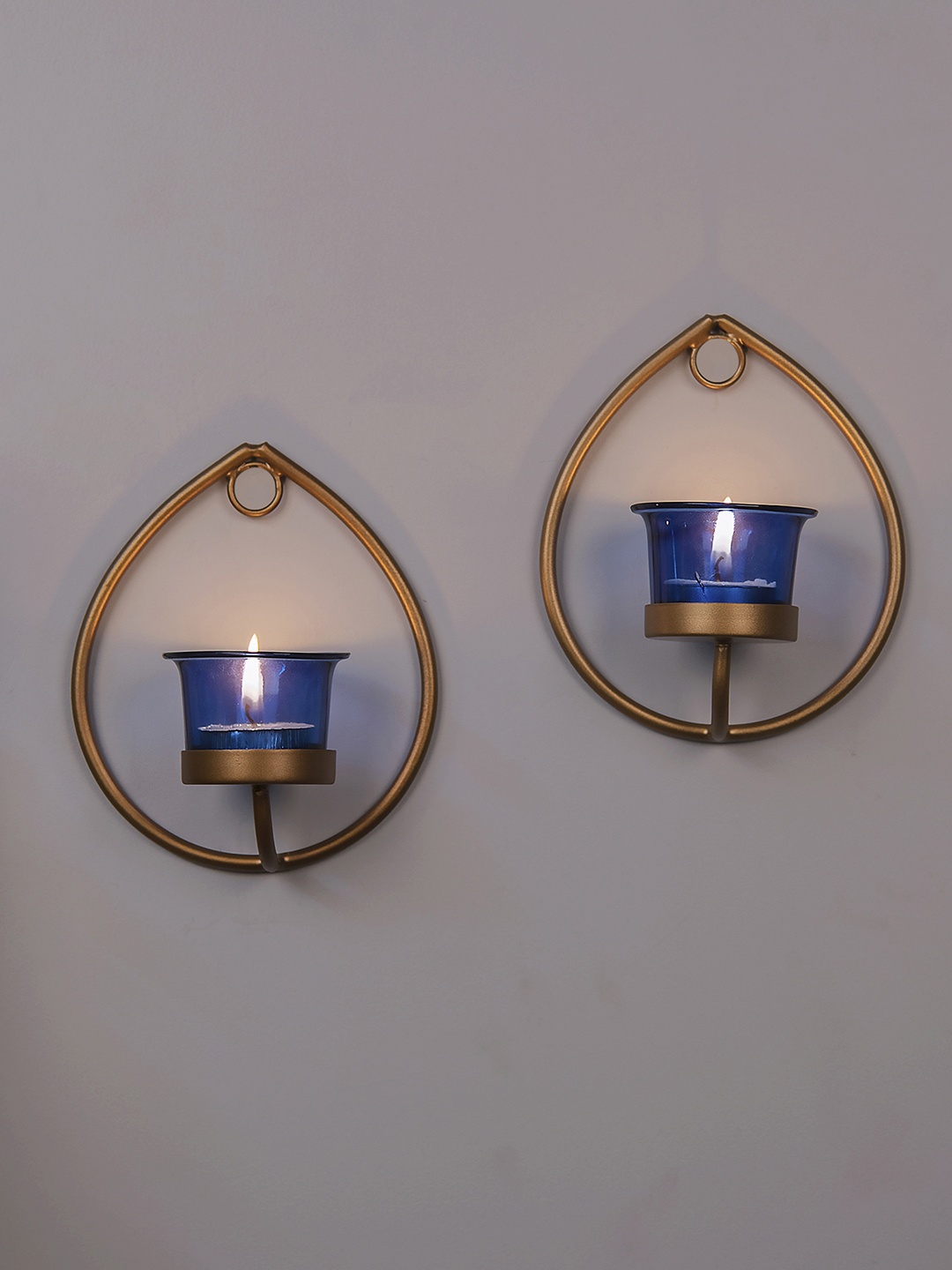 

Homesake Set of 2 Gold-Toned & Blue Candle Holders With Candles
