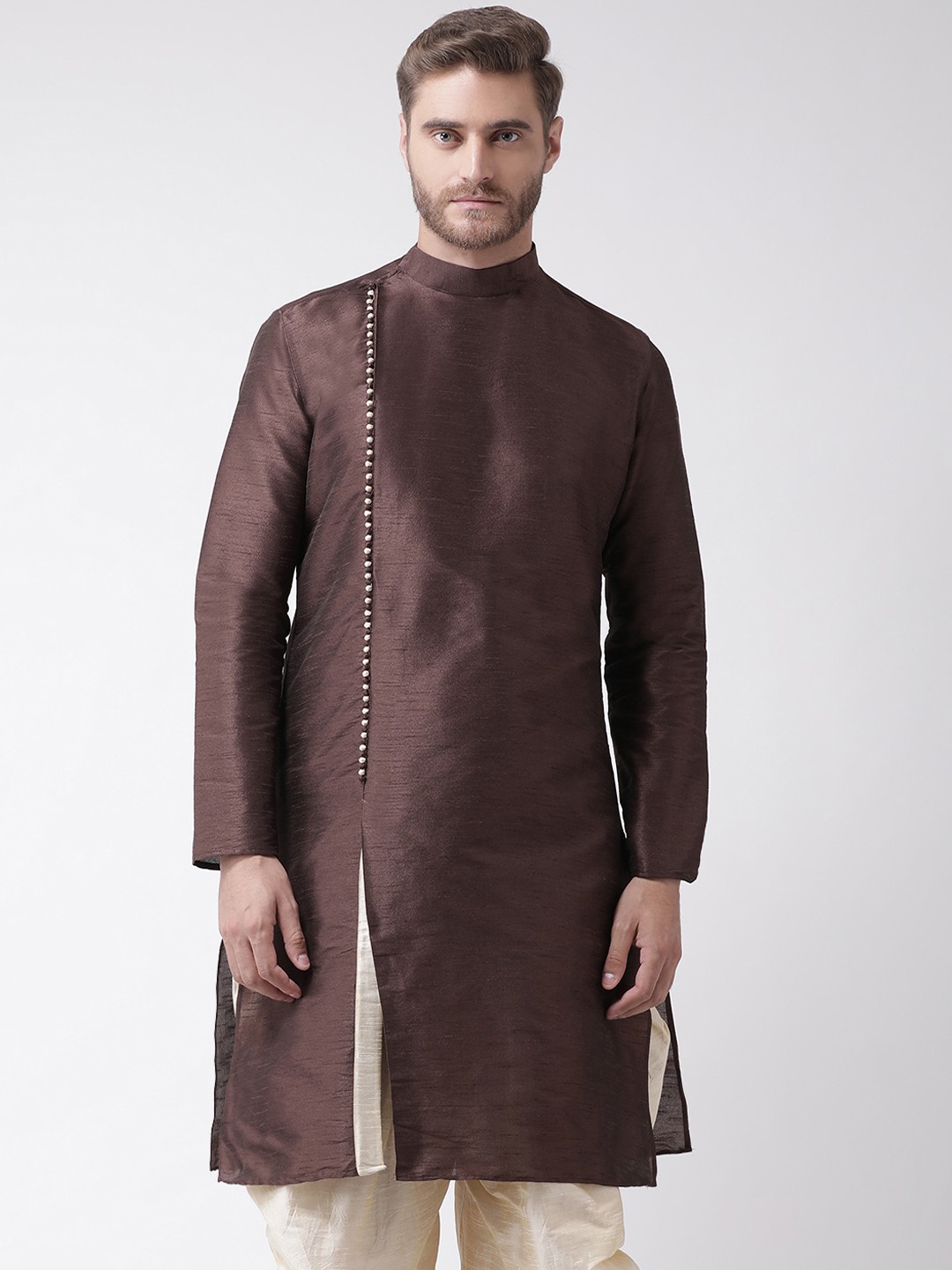 

DEYANN Men Brown Solid Straight Kurta