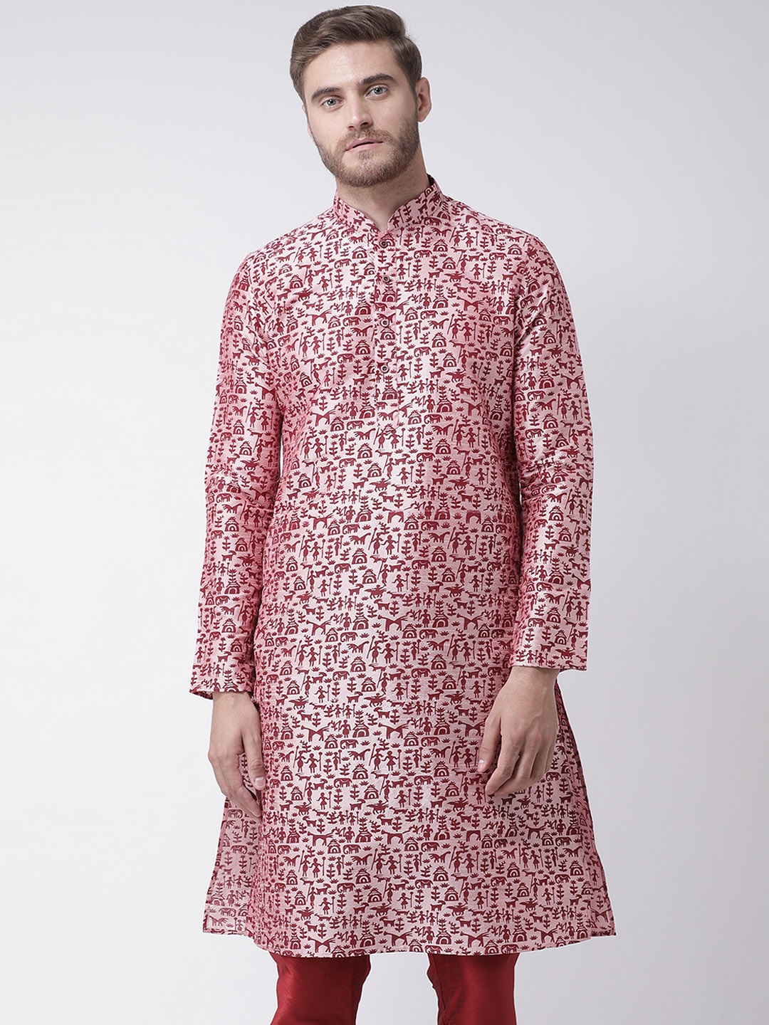 

DEYANN Men Pink & Maroon Printed Straight Kurta