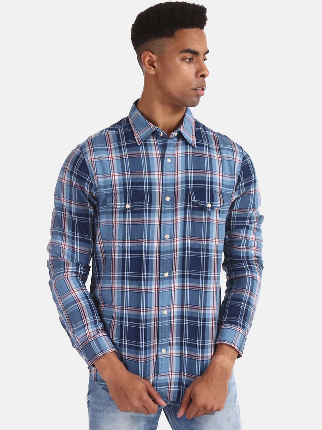 

Aeropostale Men Blue Regular Fit Checked Casual Shirt