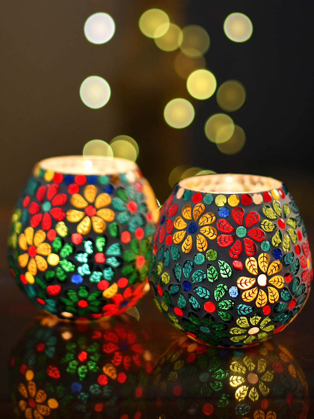 

Homesake Multicoloured Set of 2 Crystal Butterfly Decorative Glass Candle Holder, Multi
