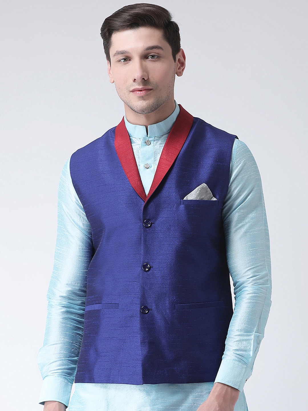 

DEYANN Men Blue Solid Nehru Jacket