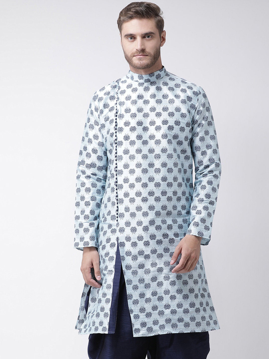 

DEYANN Men Blue Printed Straight Kurta