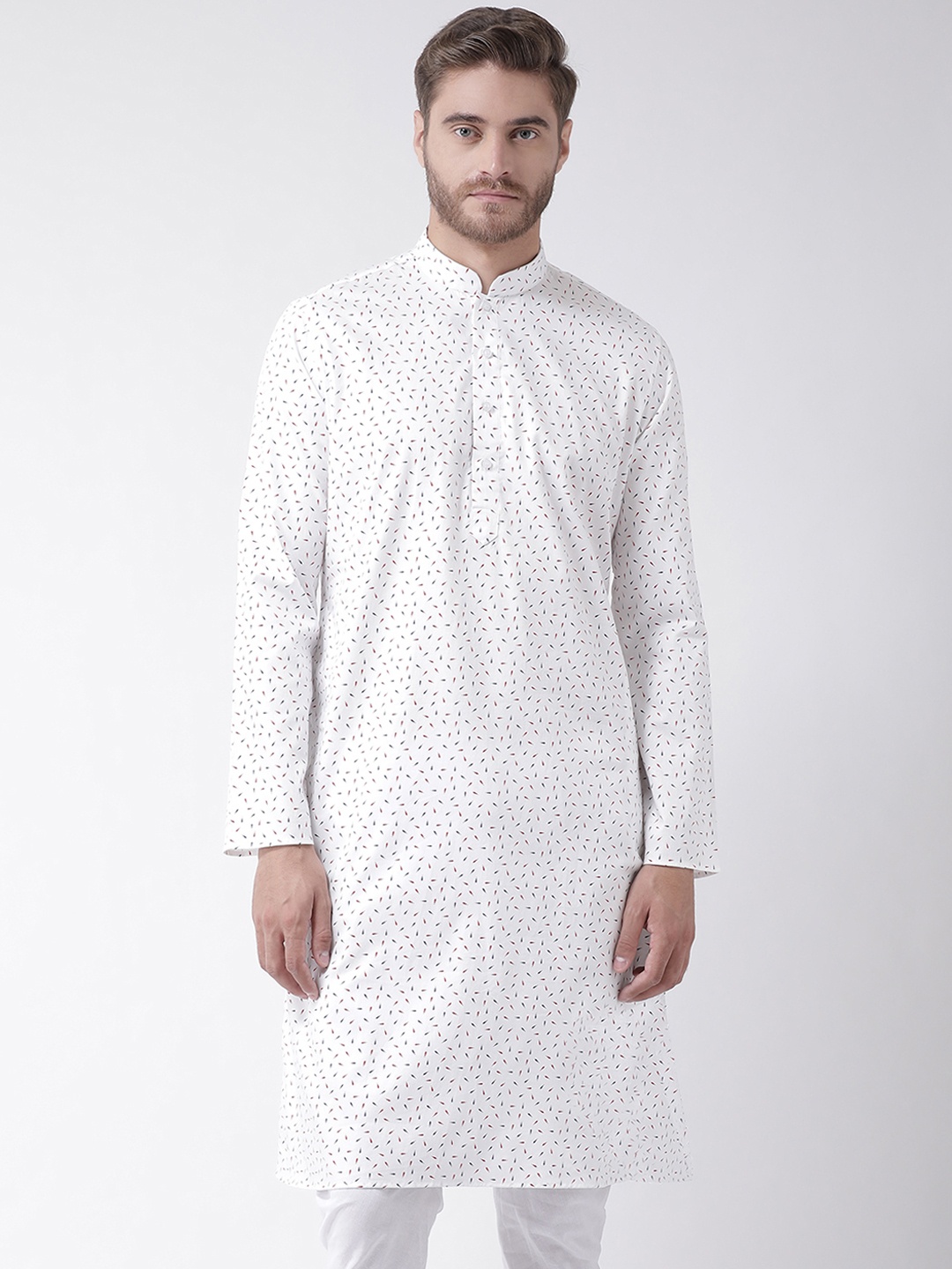 

DEYANN Men White Quirky Printed Straight Kurta