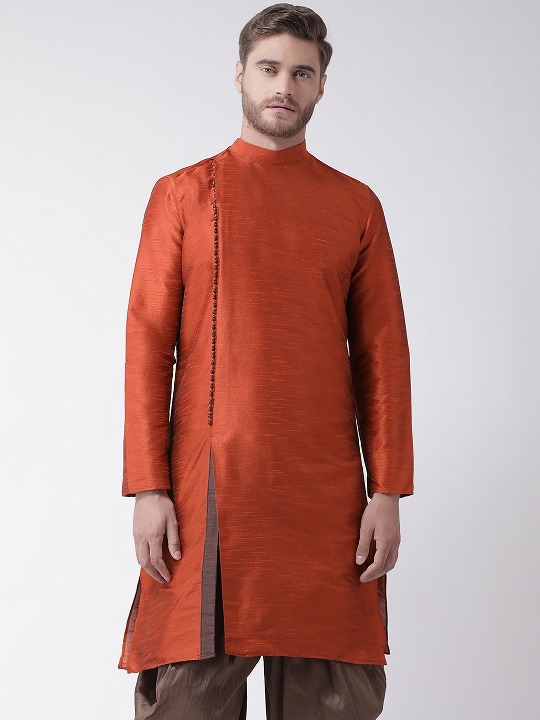 DEYANN Men Orange Solid Straight Kurta