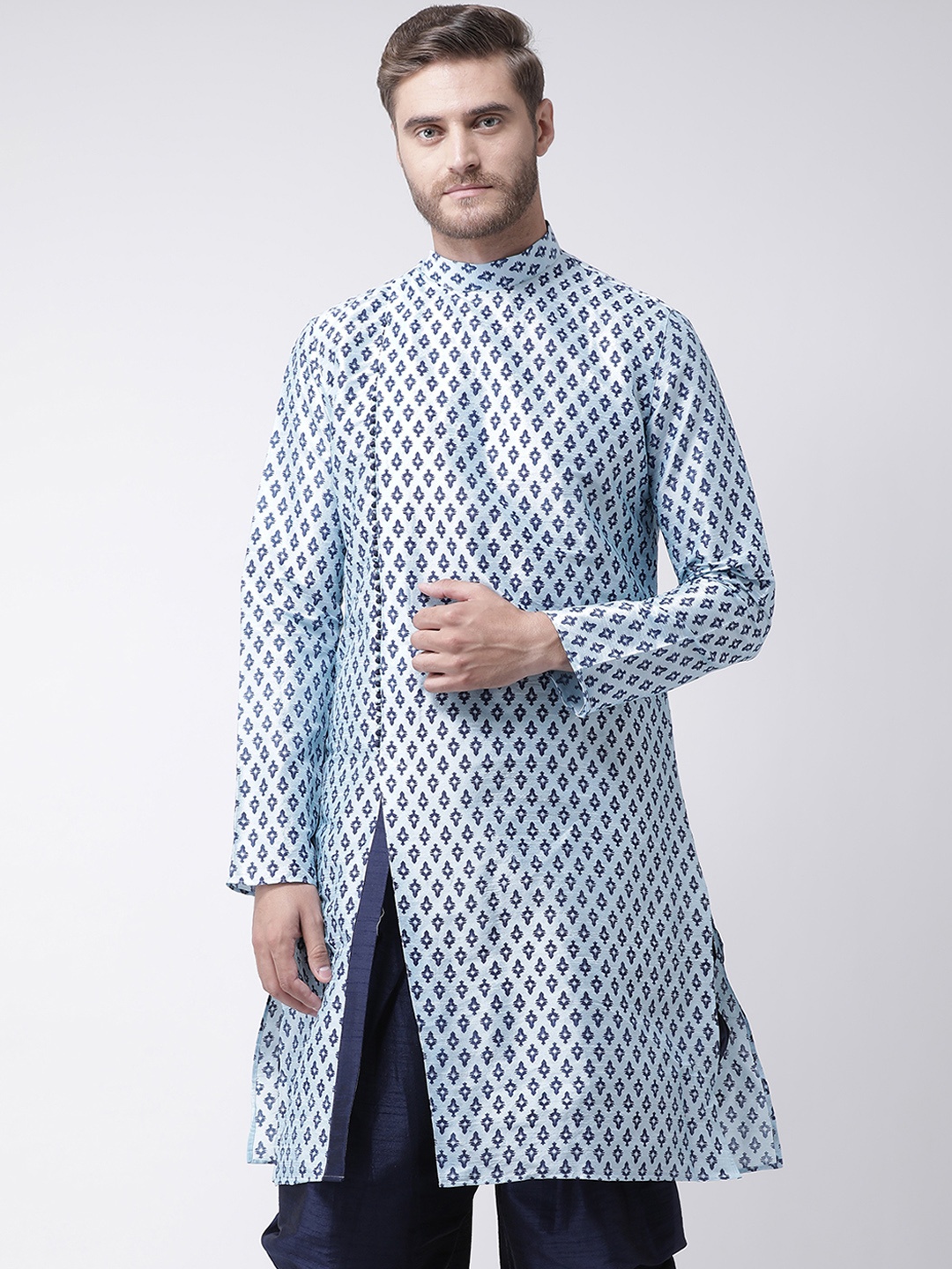 

DEYANN Men Blue Printed Straight Kurta