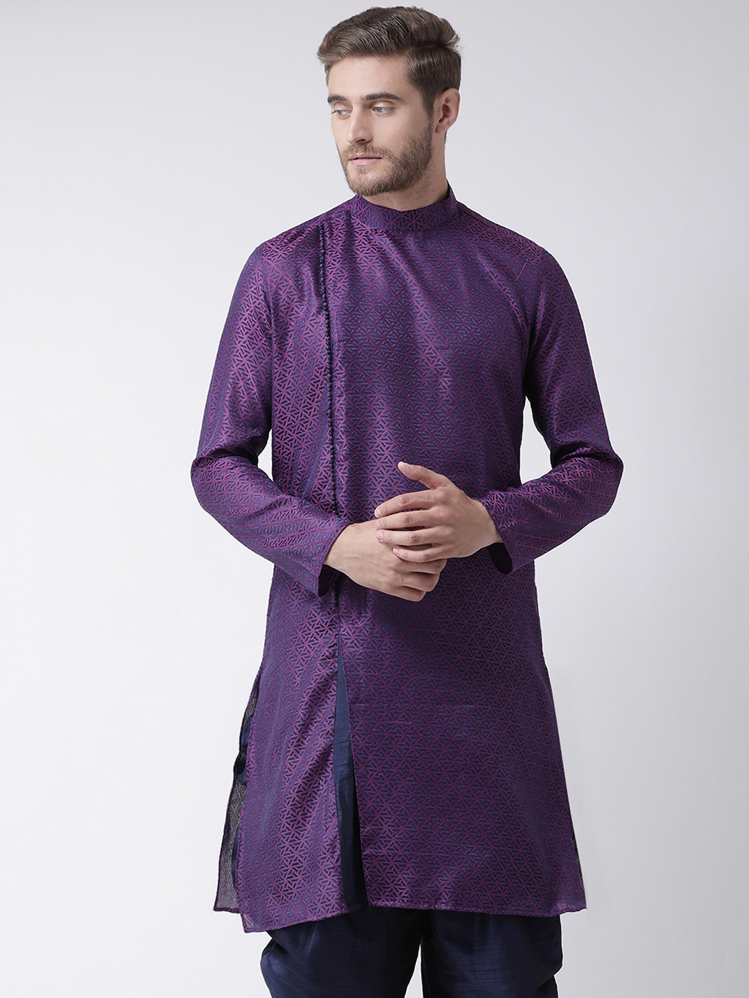 

DEYANN Men Purple Woven Design Straight Kurta