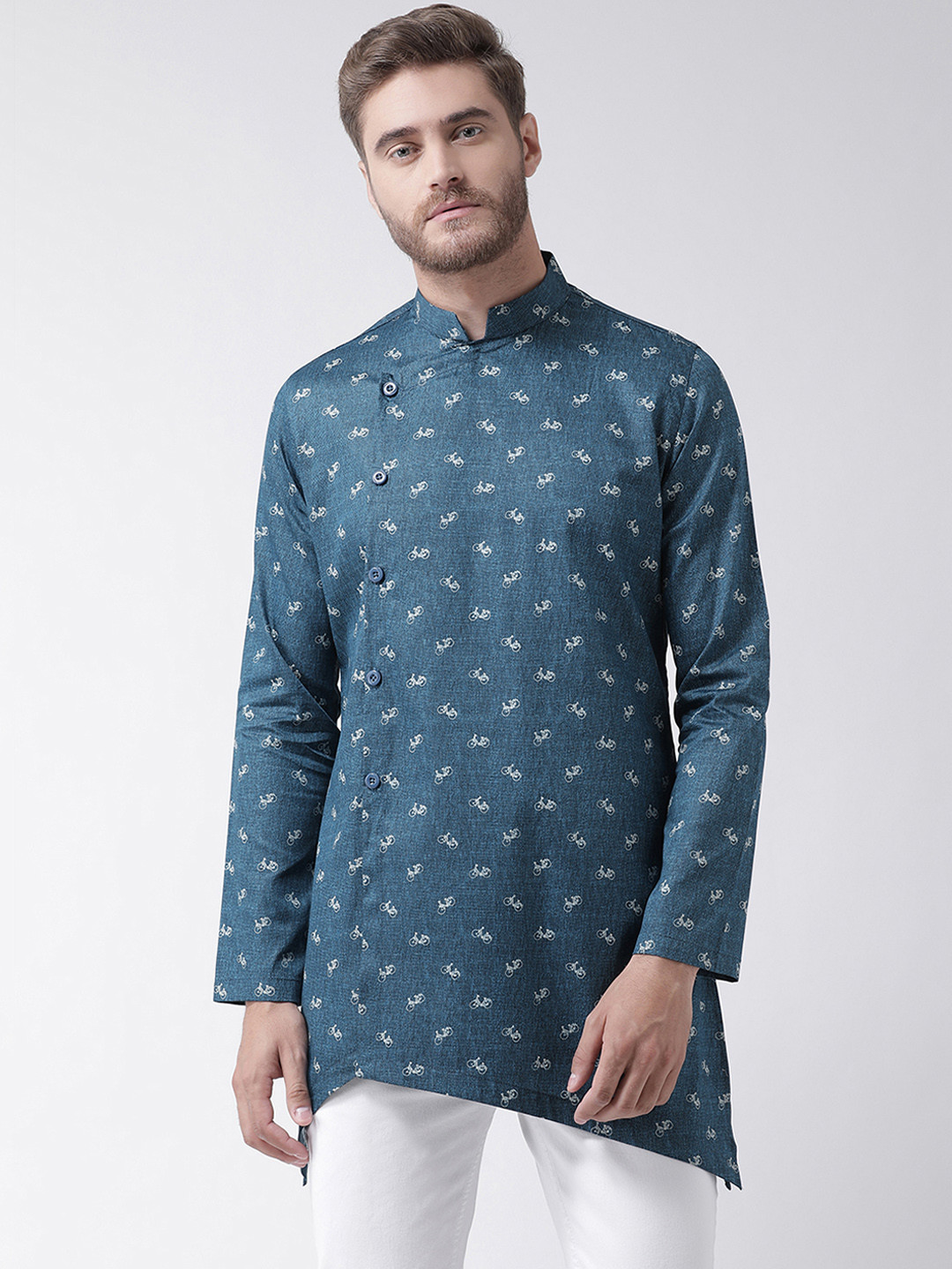 

DEYANN Men Teal Printed Asymmetric Kurta