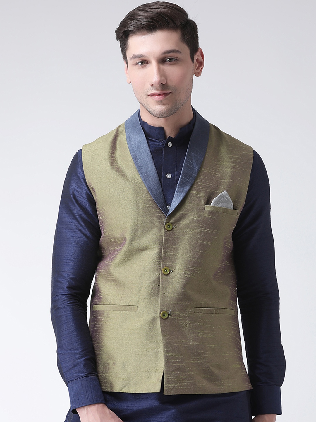 

DEYANN Men Green Solid Nehru Jacket