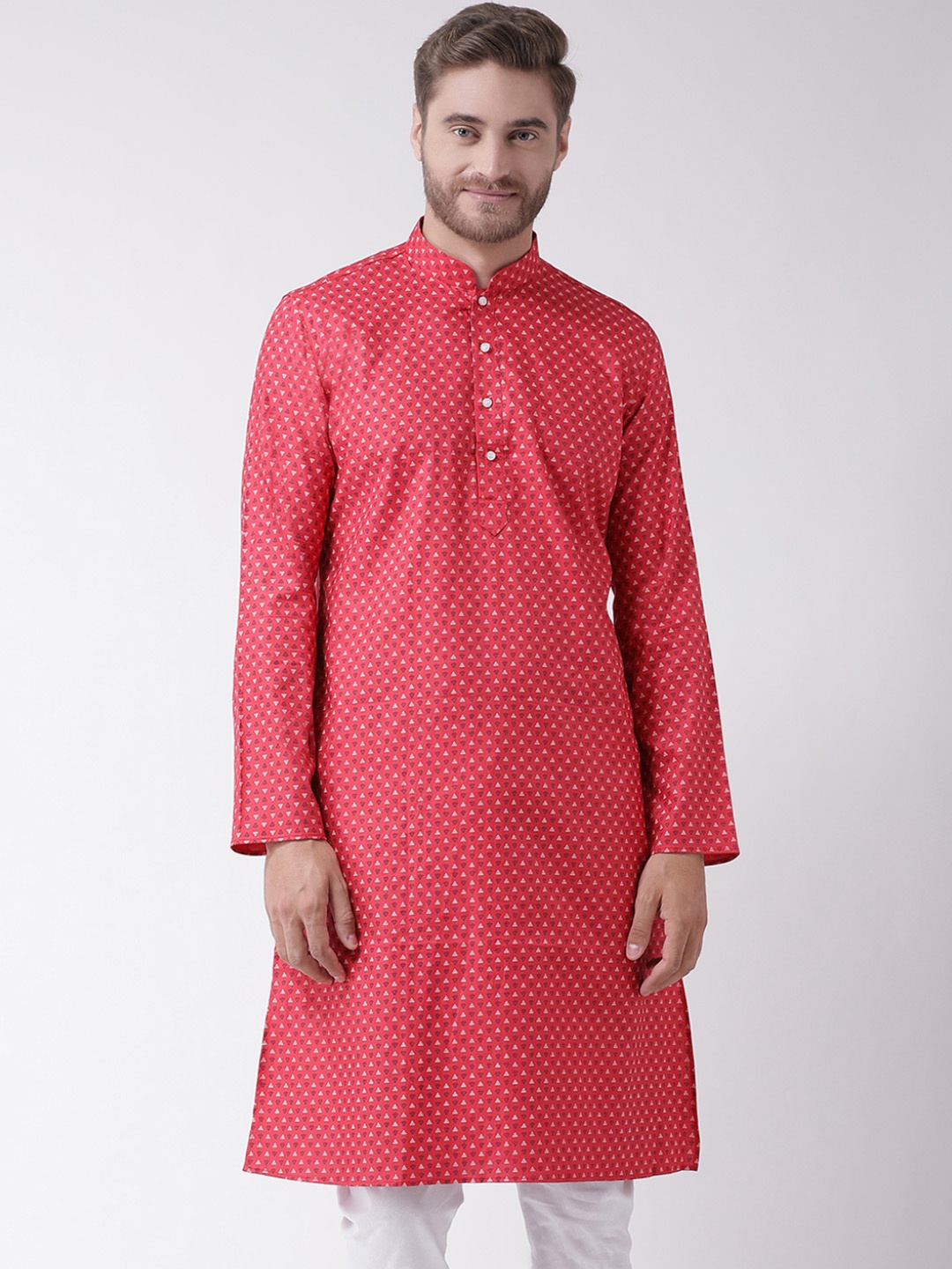 

DEYANN Men Red Printed Straight Kurta