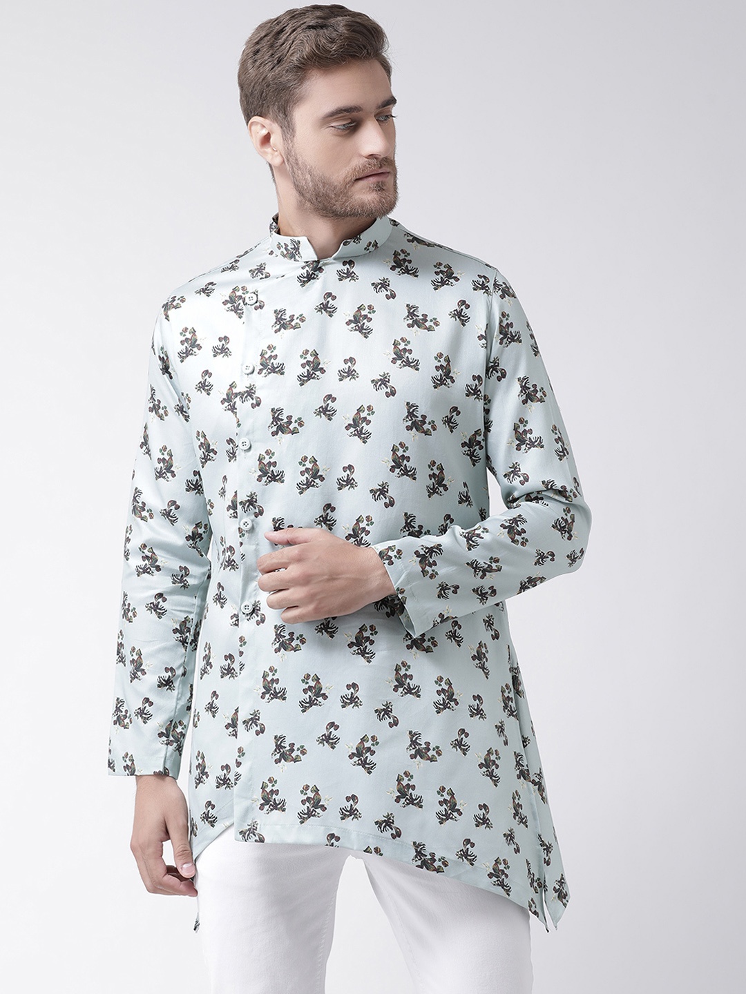 

DEYANN Men Blue Floral Printed Straight Kurta
