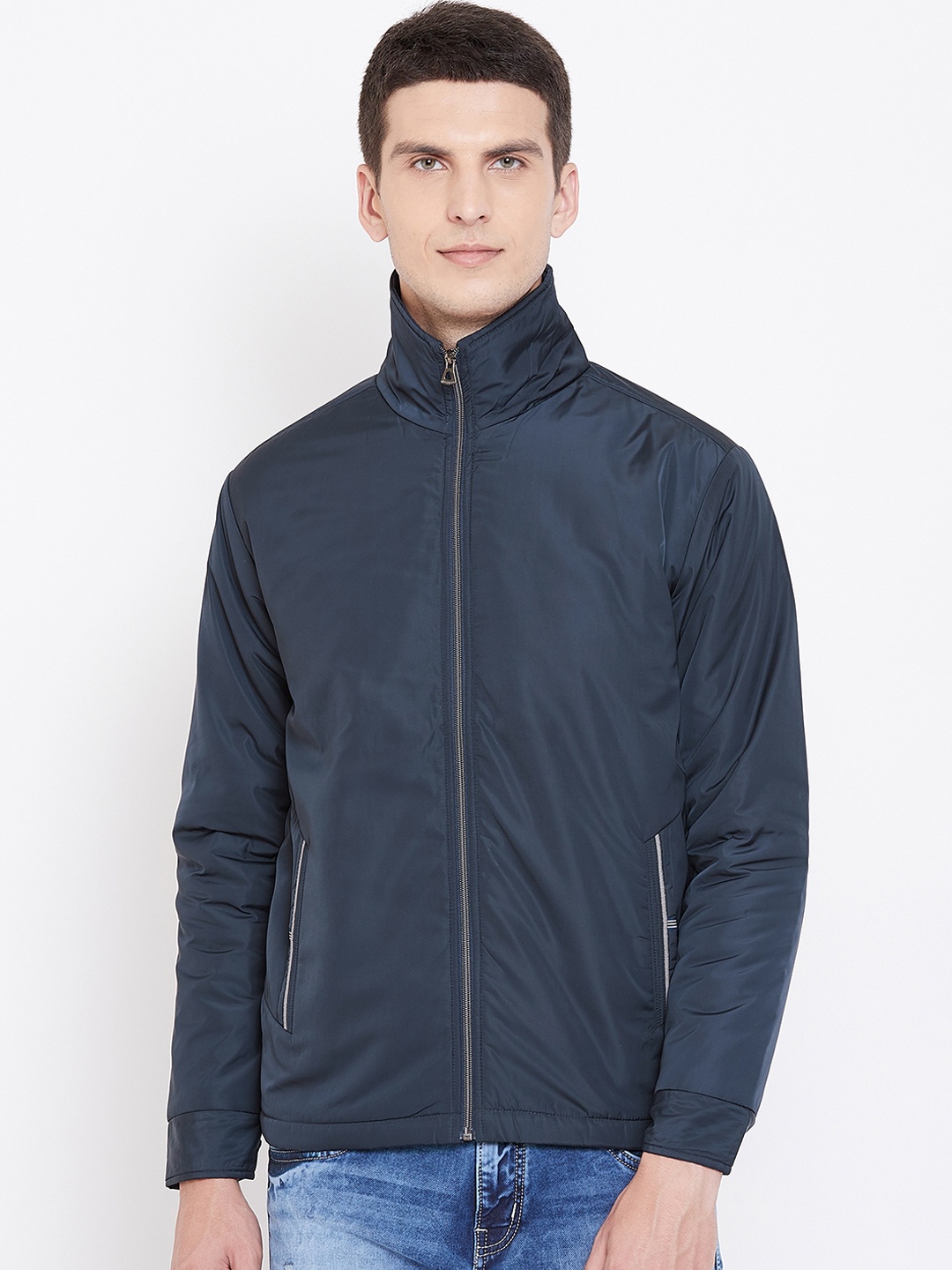 

Spirit Men Navy Blue Solid Windcheater Bomber Jacket