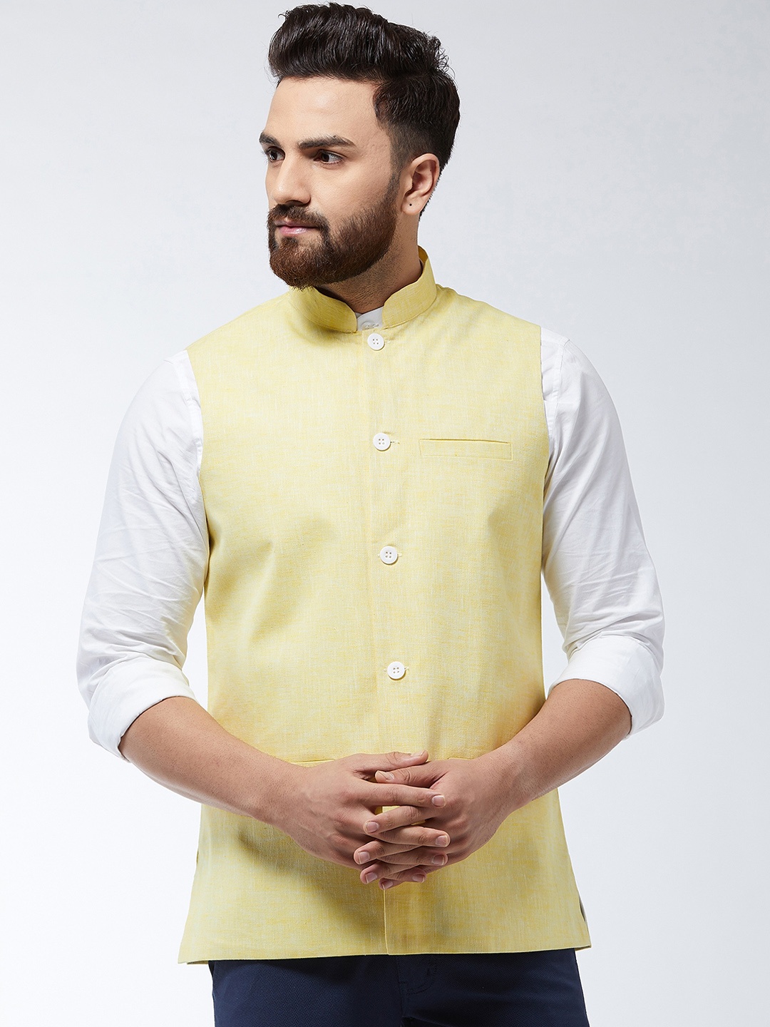 

SOJANYA Men Yellow Solid Nehru Jacket