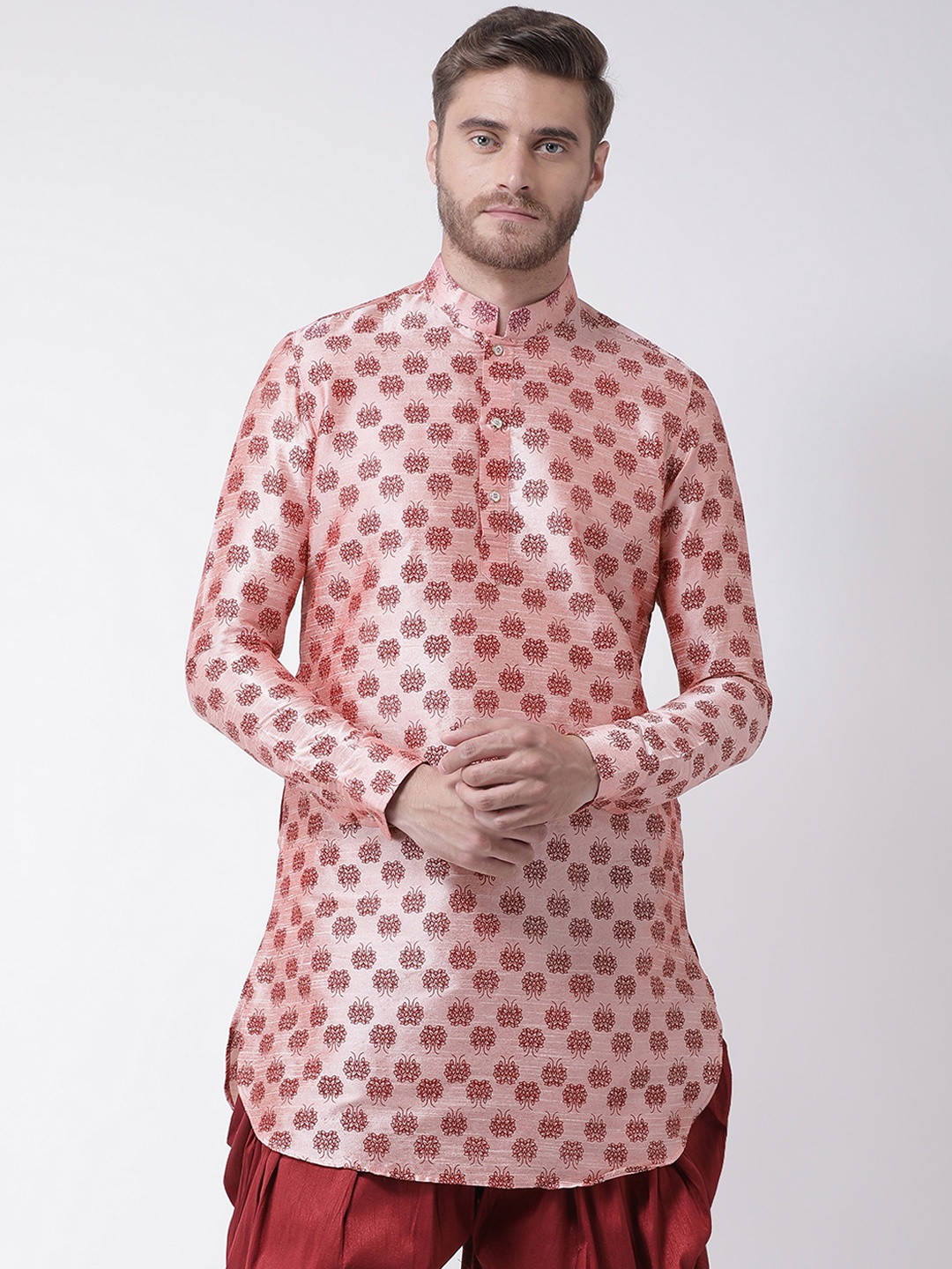 DEYANN Men Pink & Maroon Printed Straight Kurta