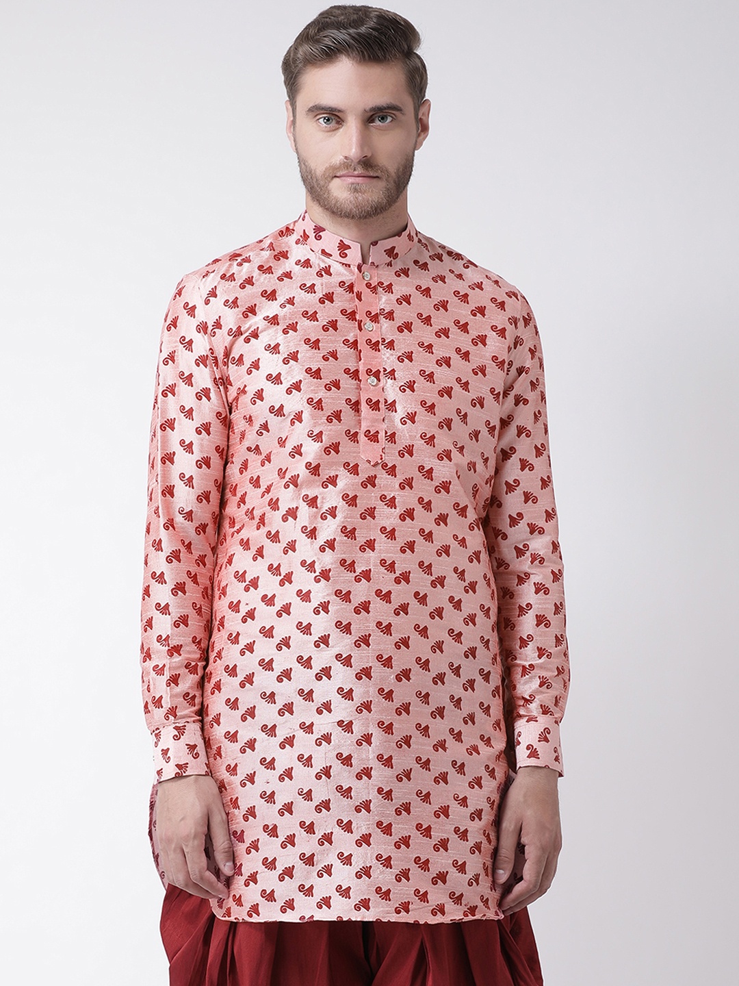 

DEYANN Men Pink & Maroon Printed Straight Kurta