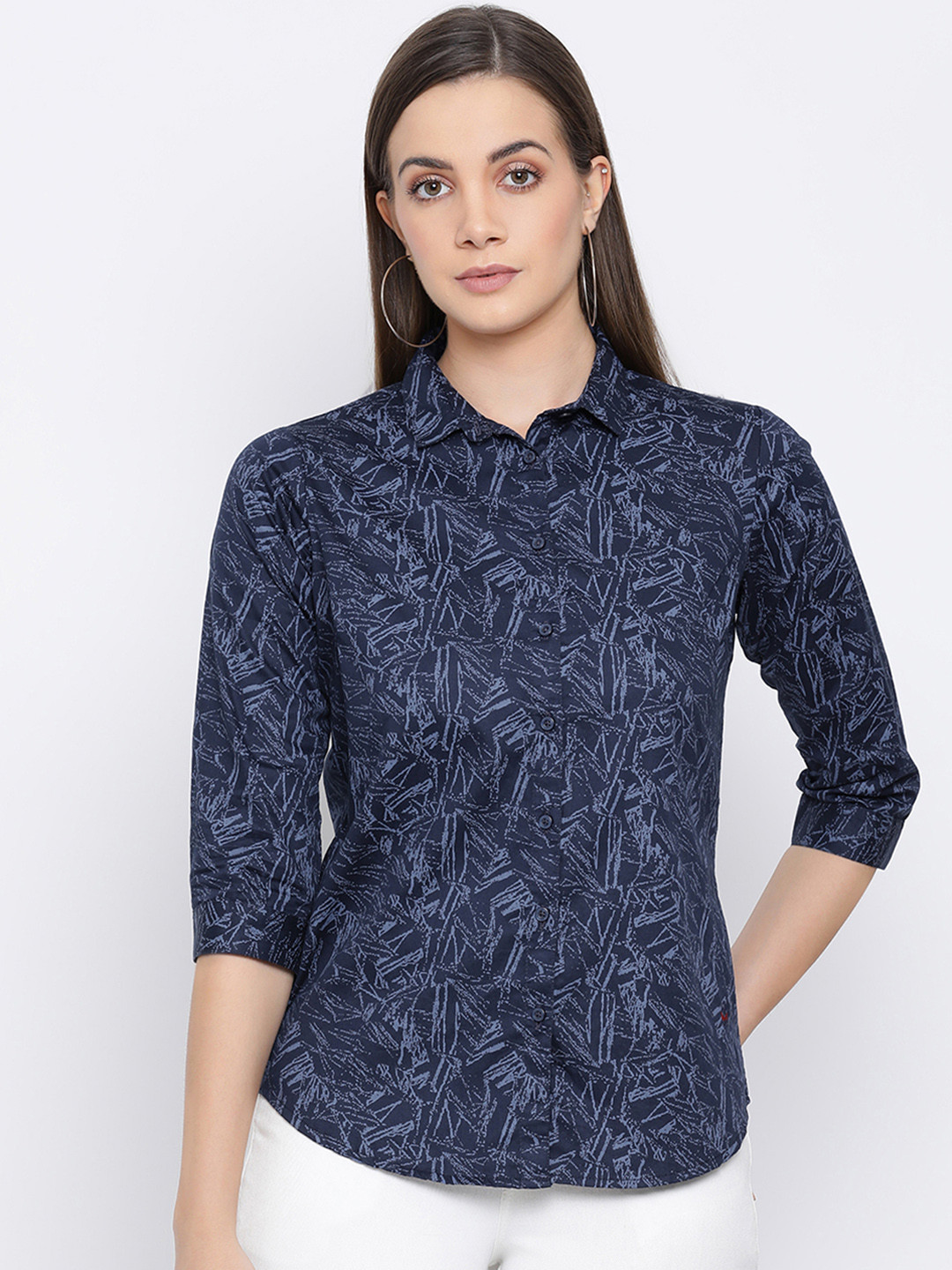 

Crimsoune Club Women Navy Blue & Navy Blue Slim Fit Printed Casual Shirt