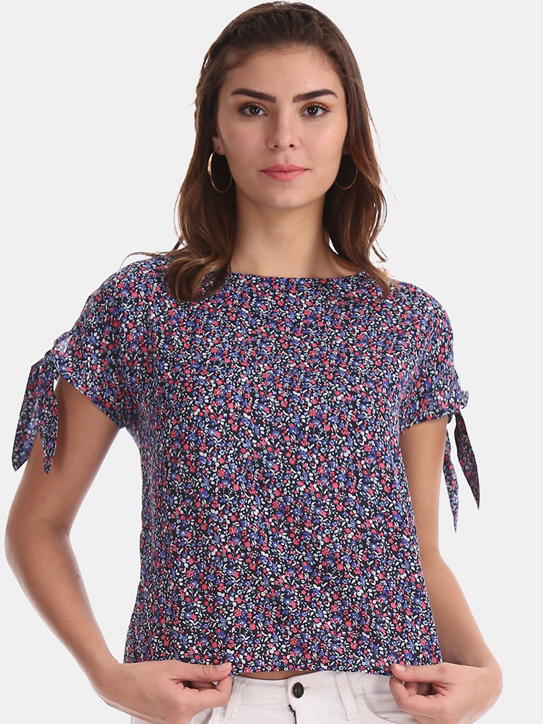 

Flying Machine Women Navy Blue Printed Top