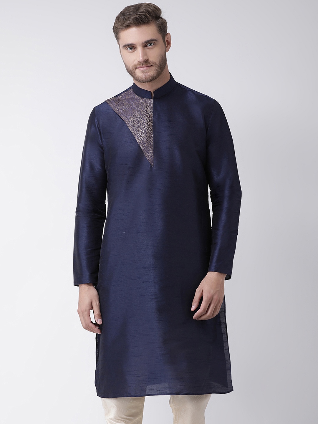 

DEYANN Men Navy Blue Solid Straight Kurta