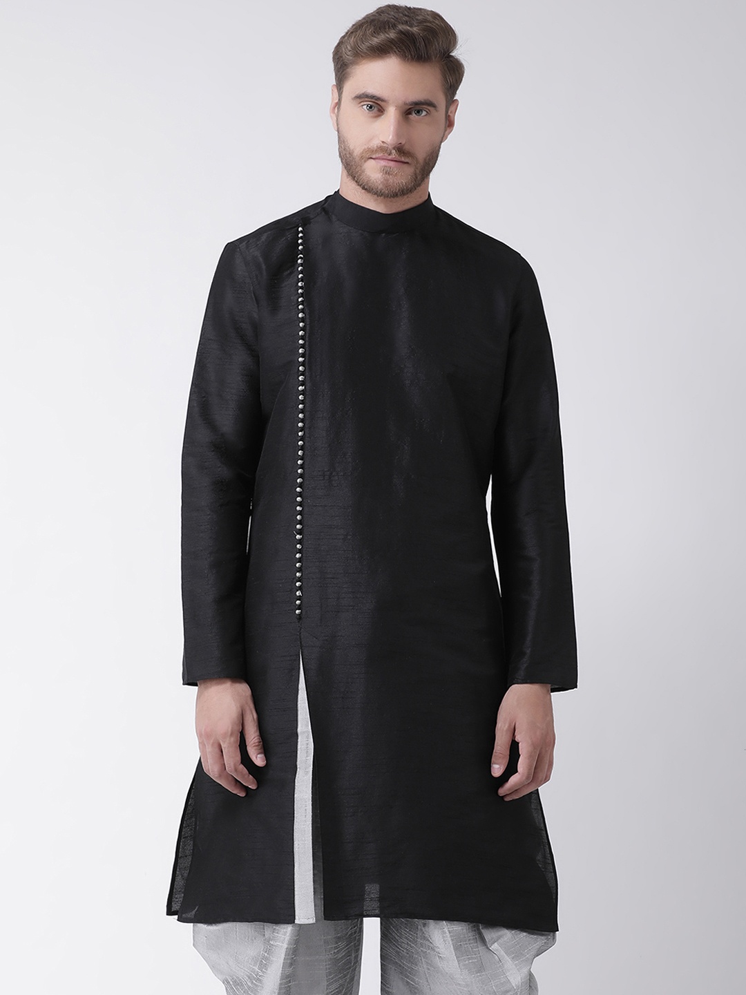 

DEYANN Men Black Solid Straight Kurta