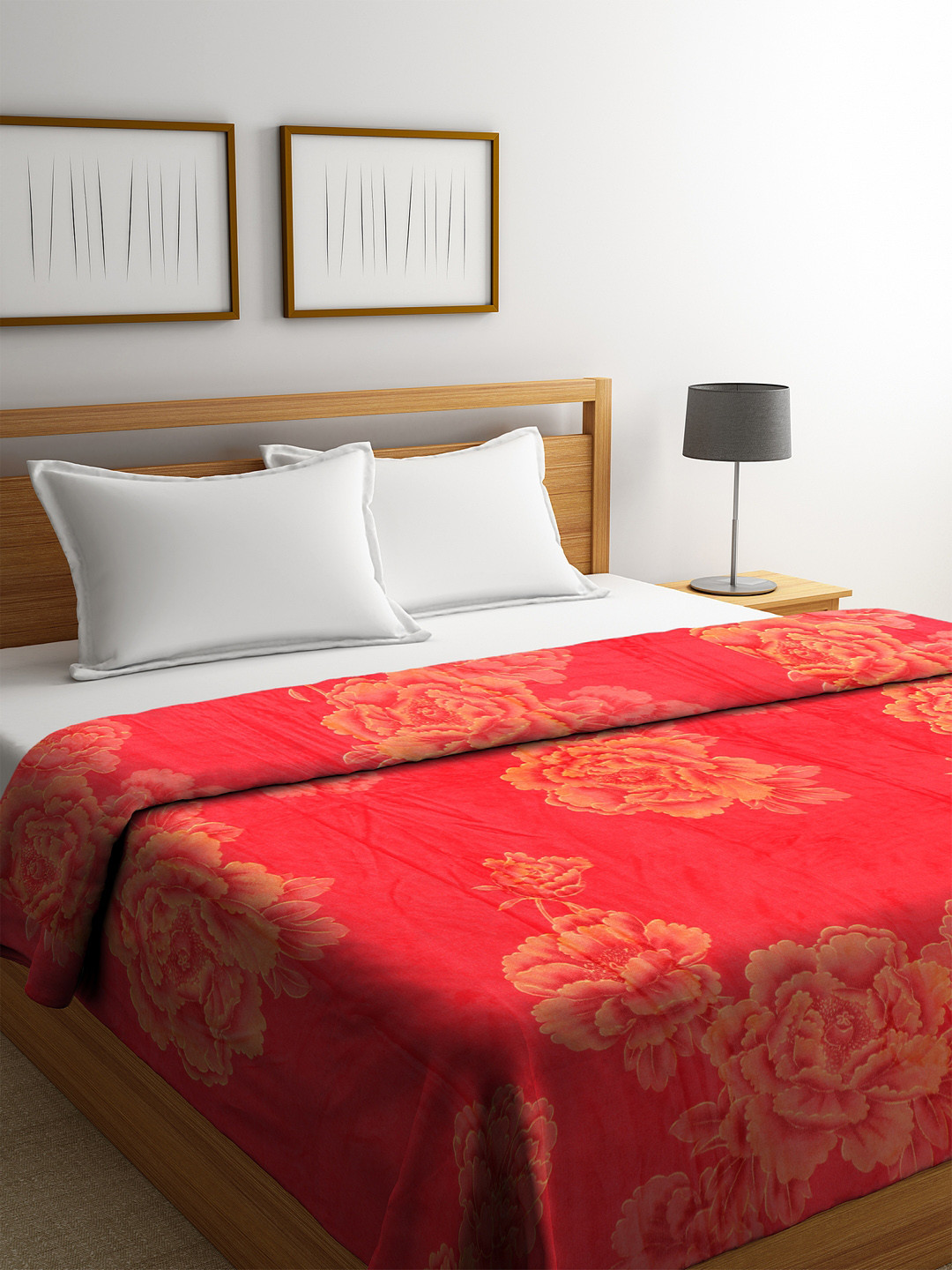 

Cortina Red & Beige Floral AC Room 233 GSM Single Bed Blanket