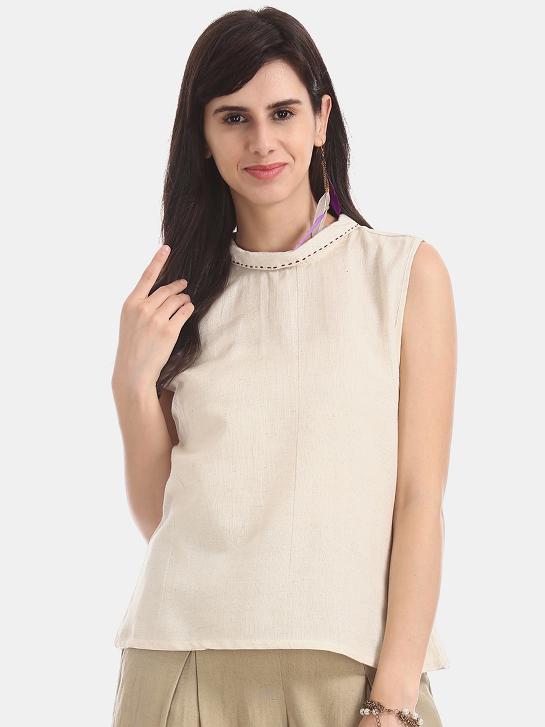 

Bronz Women Beige Solid Top