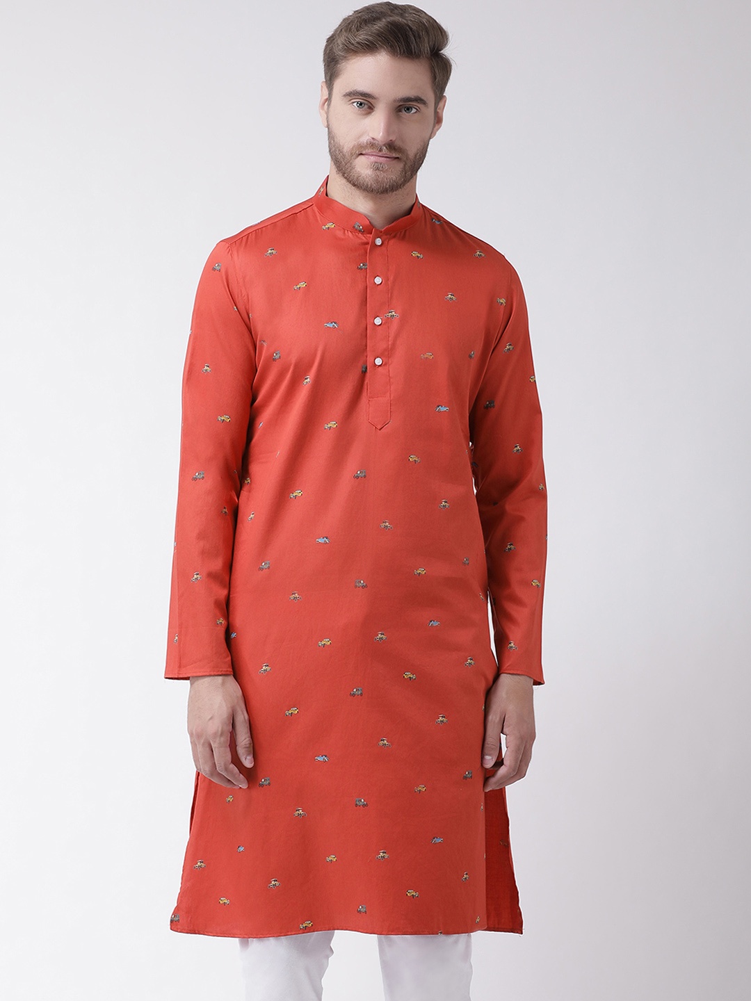 

DEYANN Men Red Quirky Printed Straight Kurta