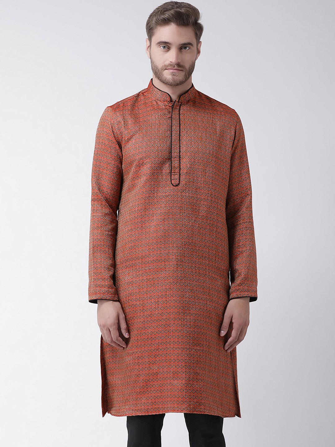 

DEYANN Men Red Woven Design Straight Kurta