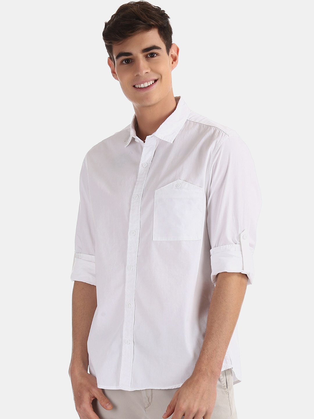 Colt Men White Regular Fit Solid Casual Shirt