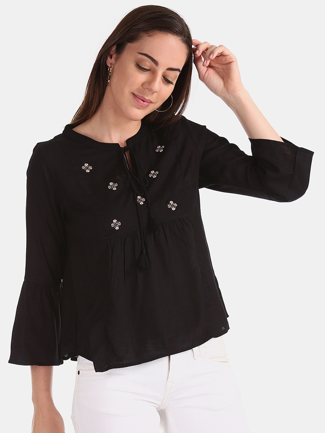

Bronz Women Black Printed A-Line Top