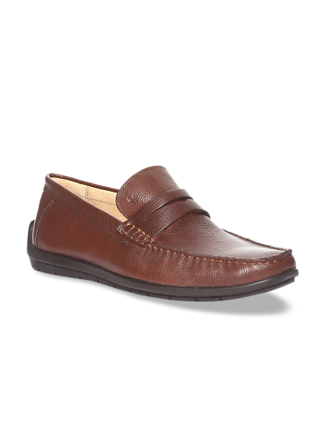 

Arrow Men Brown Textured Leather Penny Loafers
