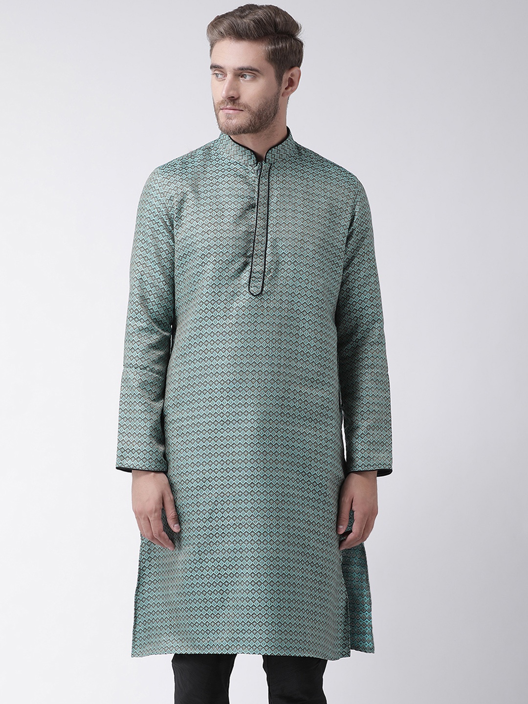 

DEYANN Men Blue Woven Design Straight Kurta