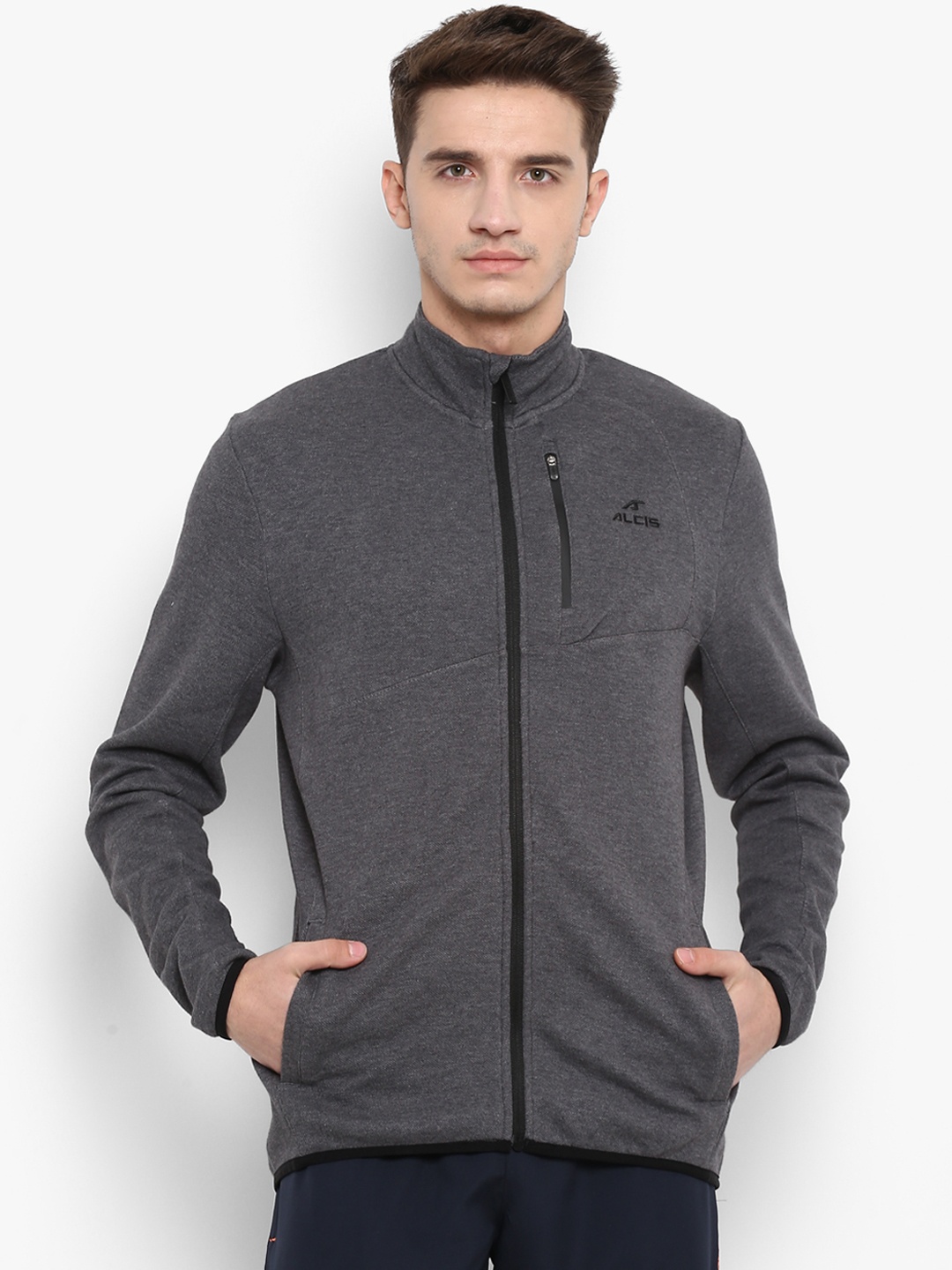 

Alcis Men Charcoal Grey Antimicrobial Sporty Jacket