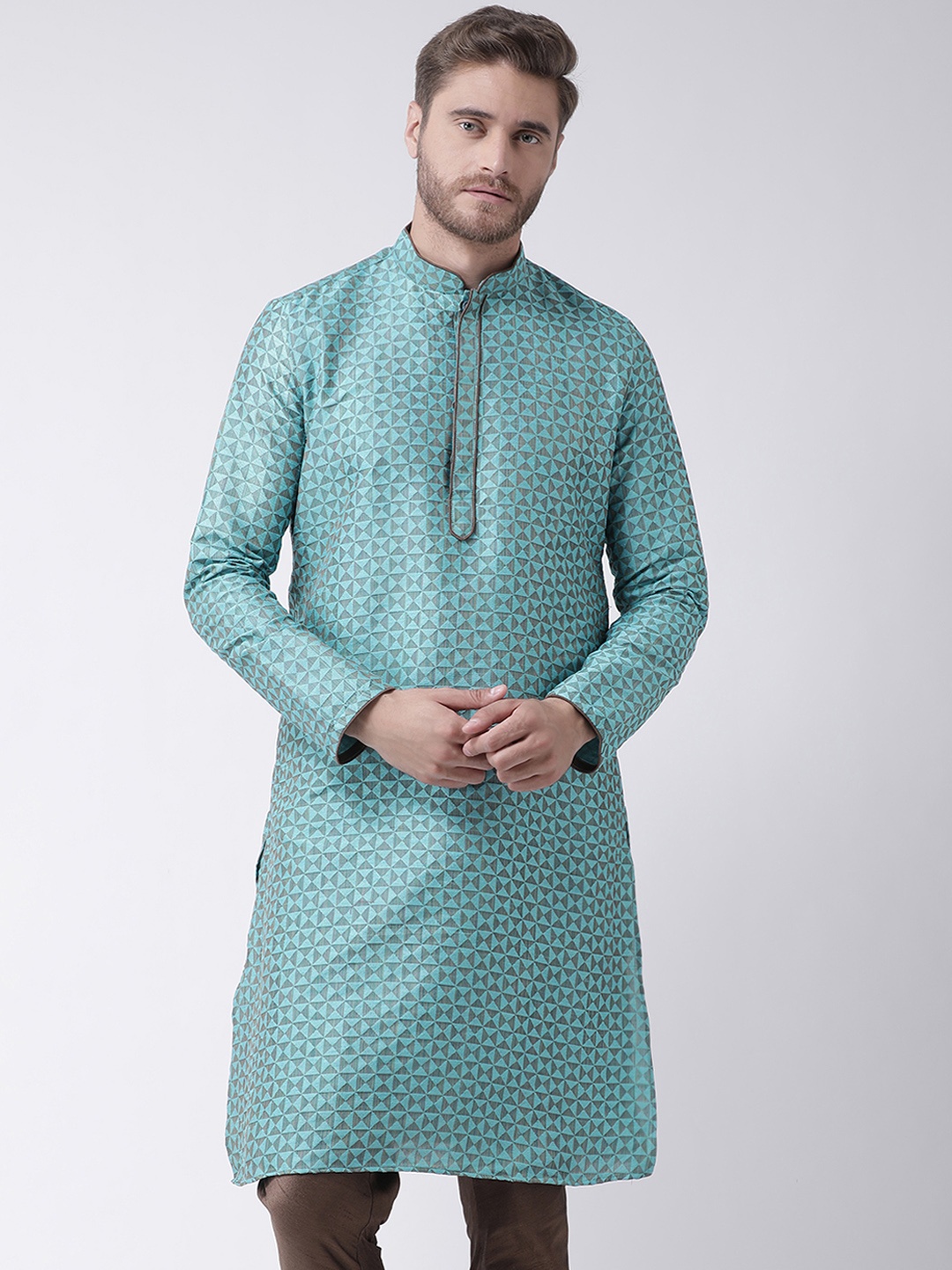 DEYANN Men Sea Green Printed Straight Kurta