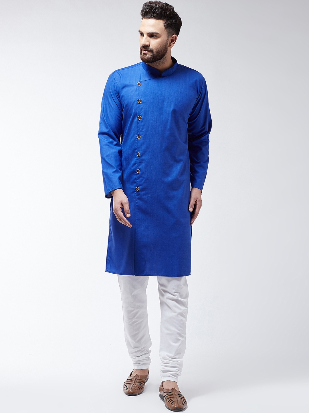 

SOJANYA Men Blue & White Solid Kurta with Churidar