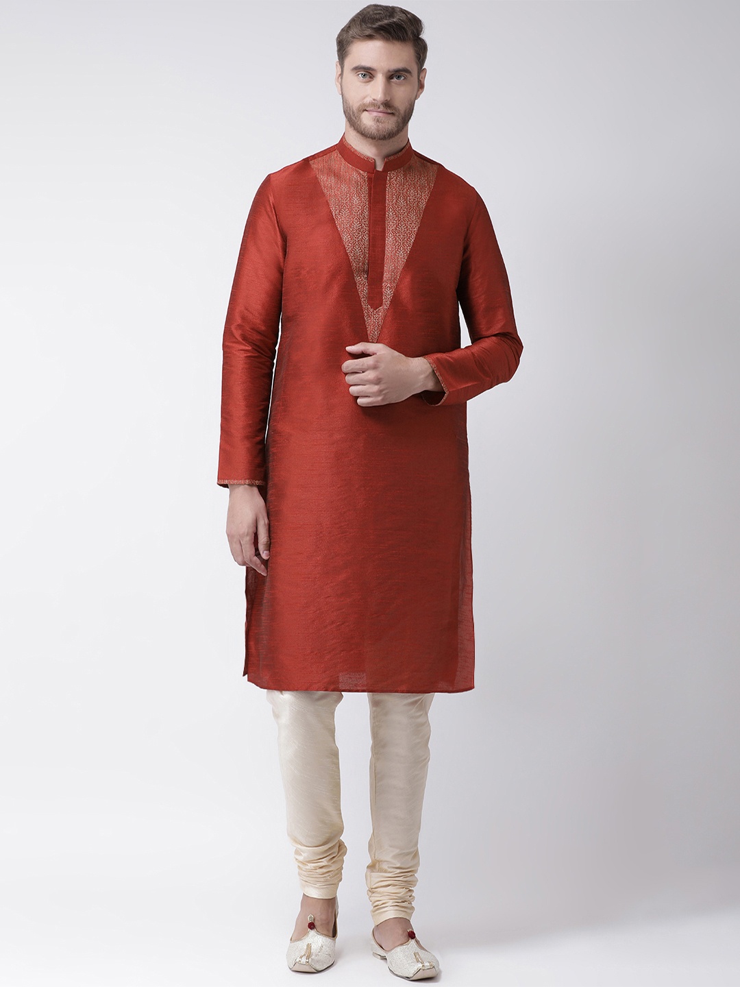 

DEYANN Men Red Solid Straight Kurta