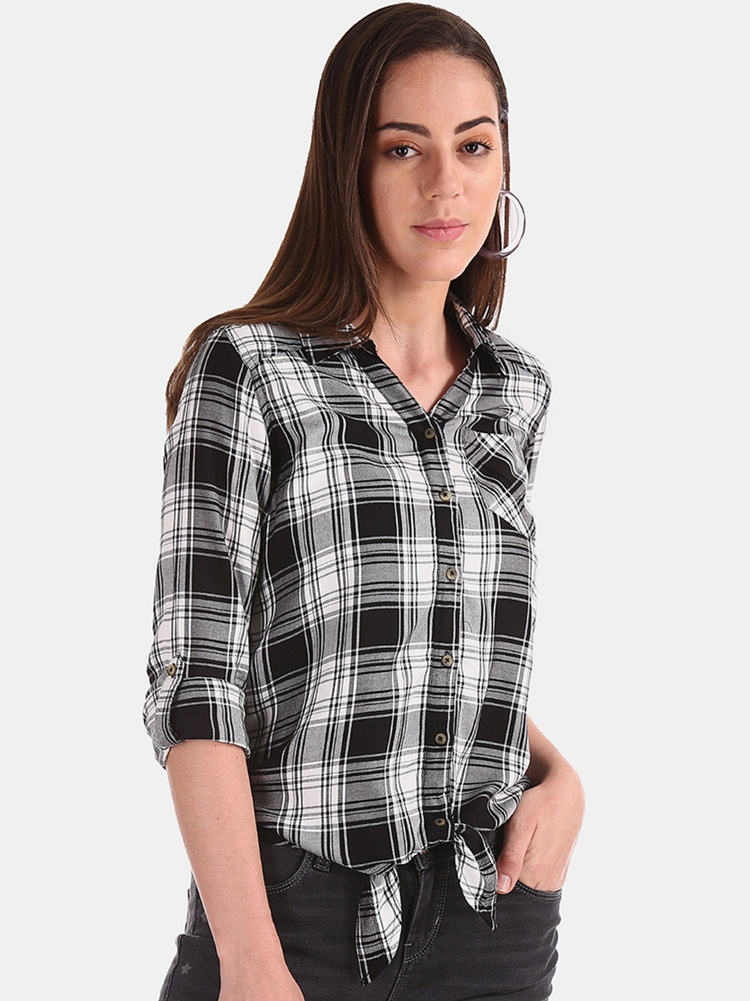 

Cherokee Women Black Regular Fit Checked Casual Shirt