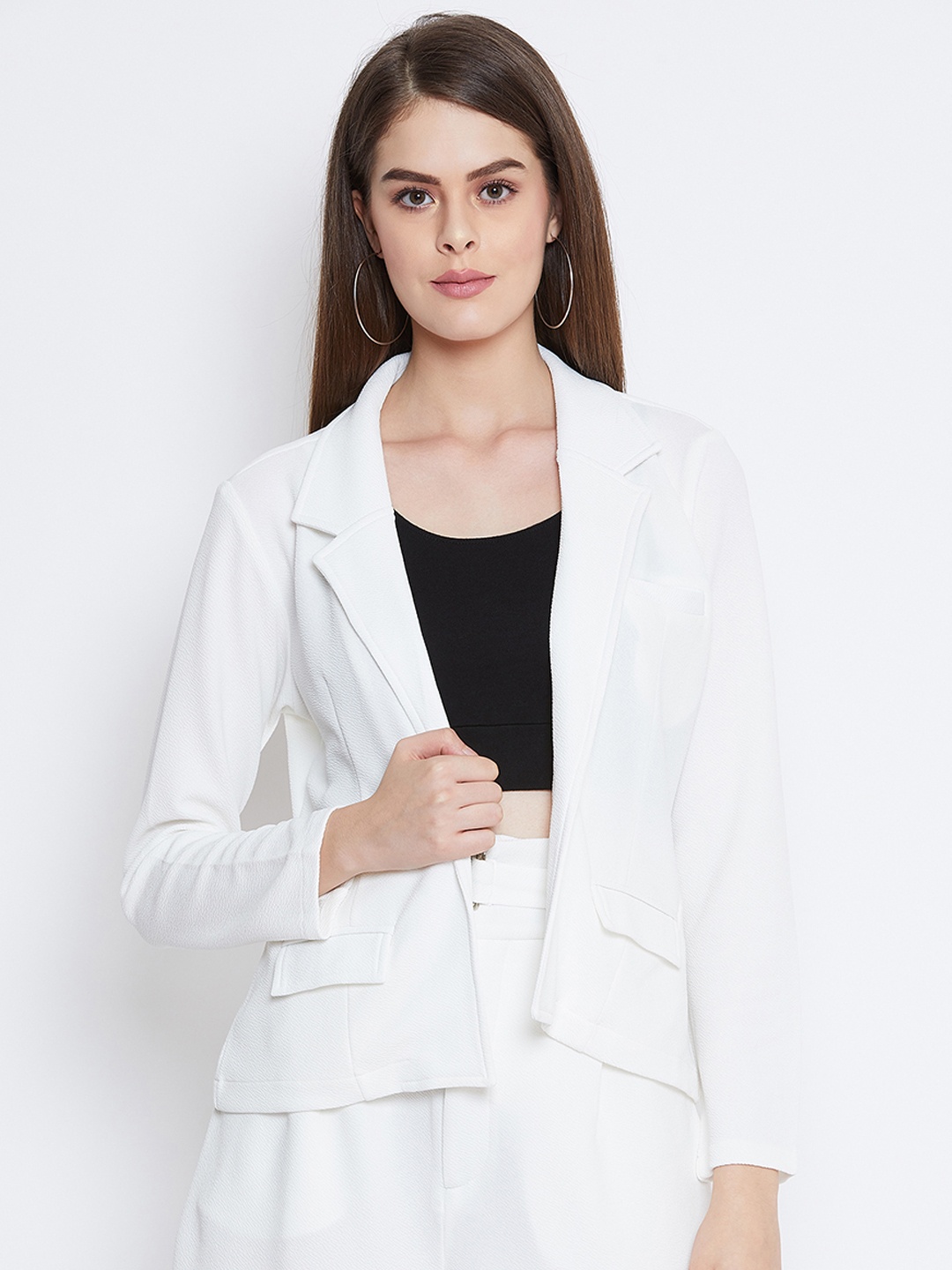 

Zastraa Women White Solid Coat with Shorts